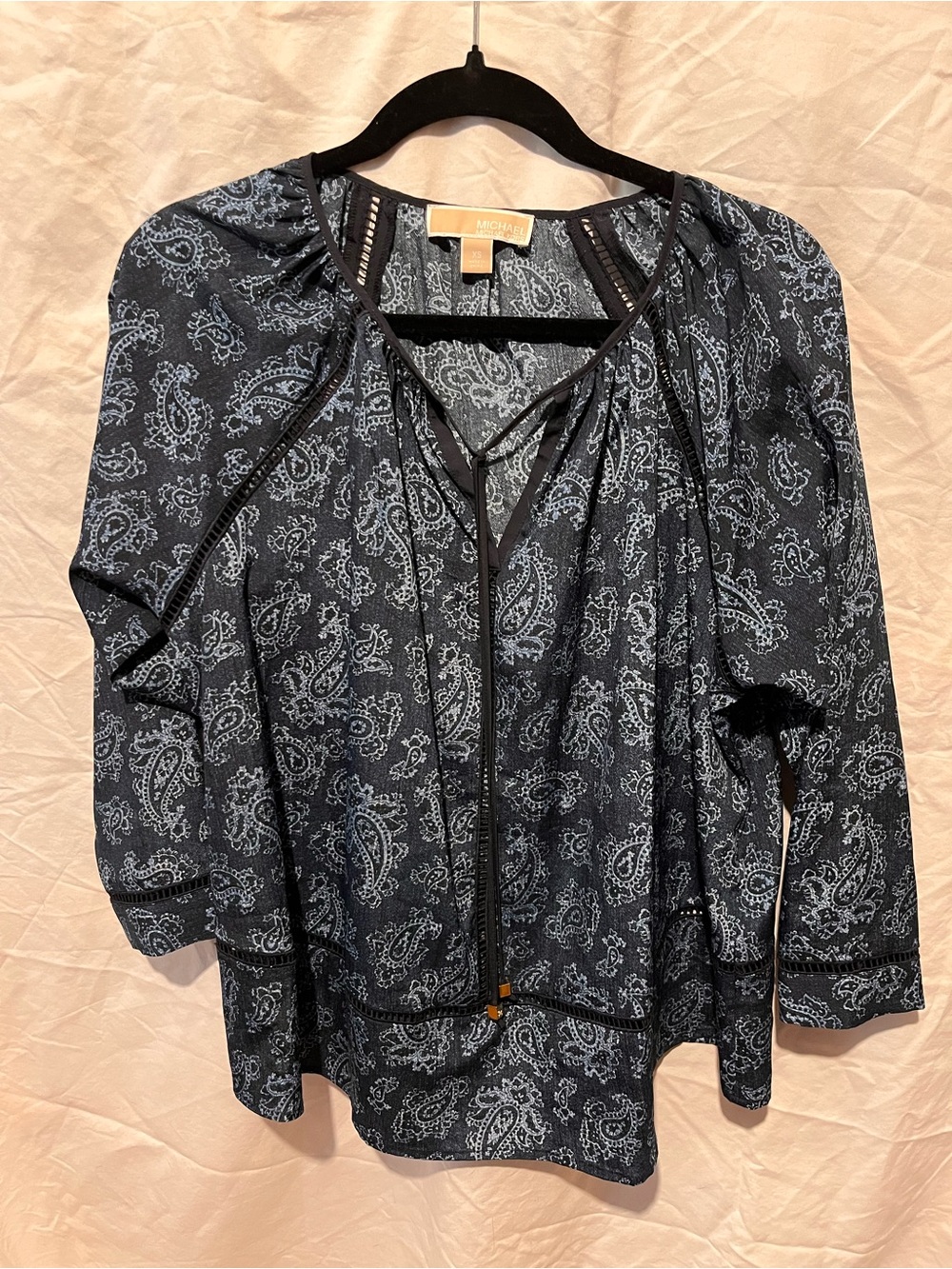 Michael Kors Navy Paisley Tie-Front Blouse